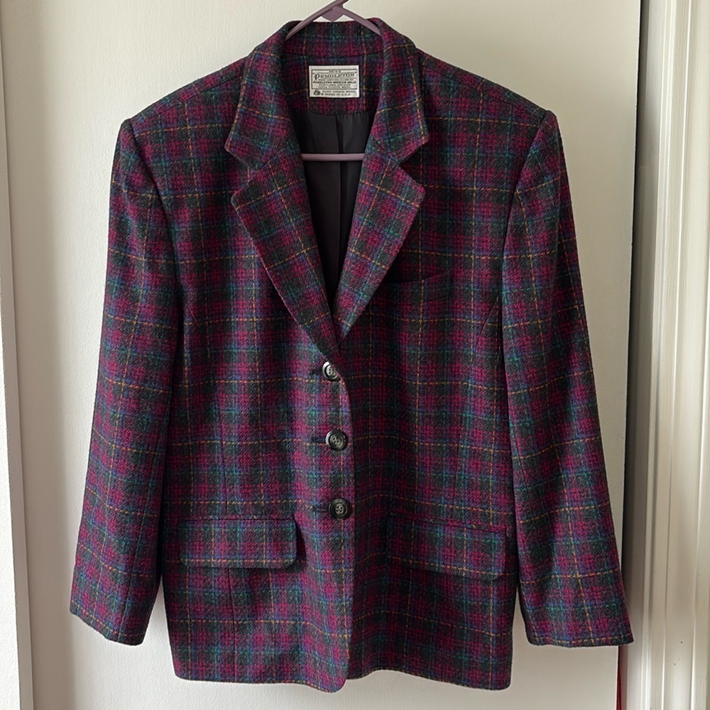 Pendleton Vintage Plaid Wool Blazer 14